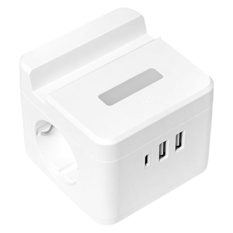 Удлинитель "Куб" 2 гнезда USB + 2Type C с быстрой зарядкой, подставкой под телефон и ночником 1,3 метра 1мм2|UBA-CUB-2-FC|EKF — миниатюра 2