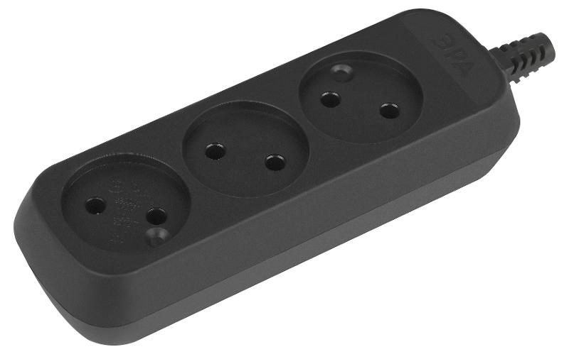 Колодка ЭРА KX-3-B 3 розетки без зазeмления черная  | Б0061683 | ЭРА — миниатюра 1