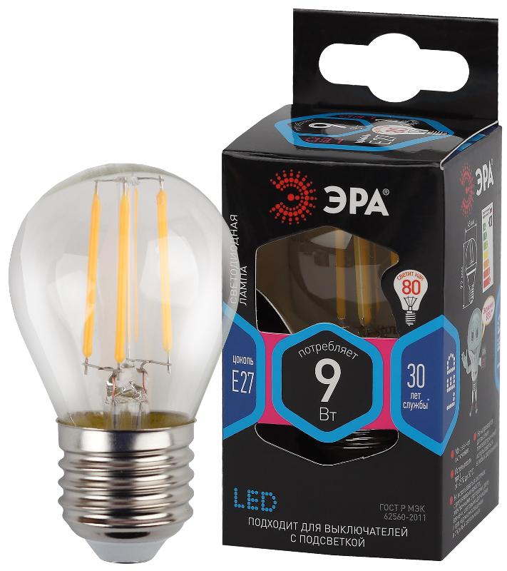 Лампа светодиодная F-LED P45-9w-840-E27 (филамент, шар, 9Вт, нейтр, E27) | Б0047029 | ЭРА — миниатюра 1