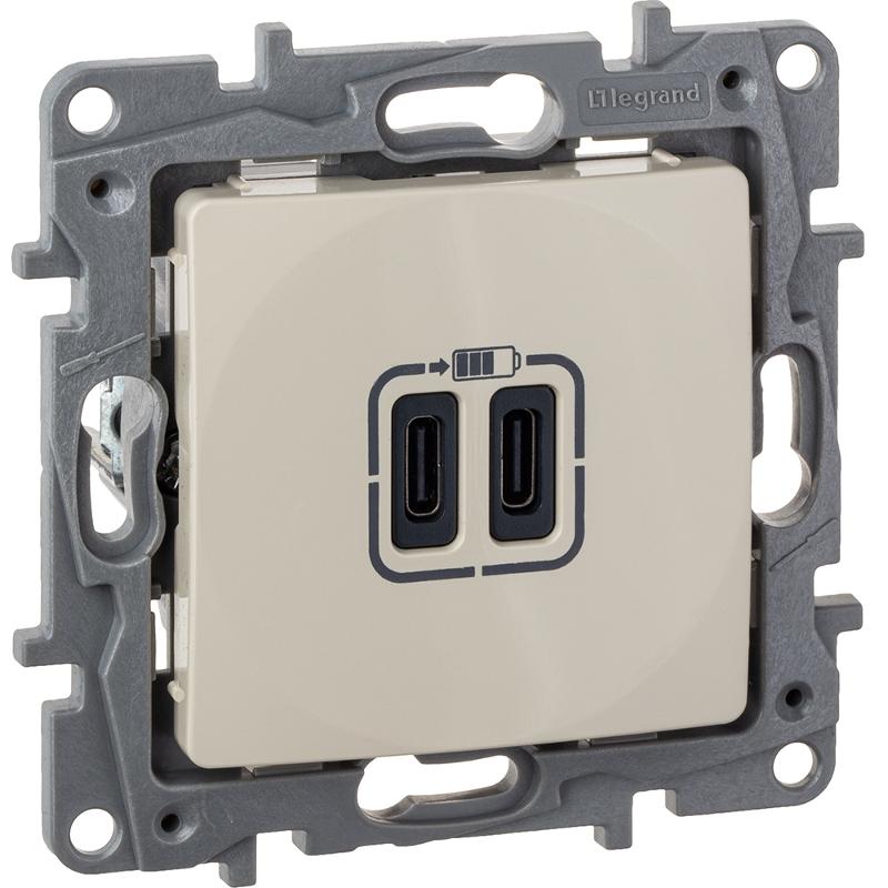 Зарядное устройство USB тип С / тип С - Legrand Etika - 3000мА 15Вт - слоновая кость — миниатюра 2