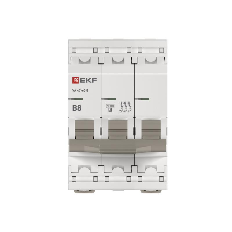 Выключатель автоматический трёхполюсный 8А (B) 6кА ВА 47-63N PROxima| M636308B | EKF — миниатюра 4