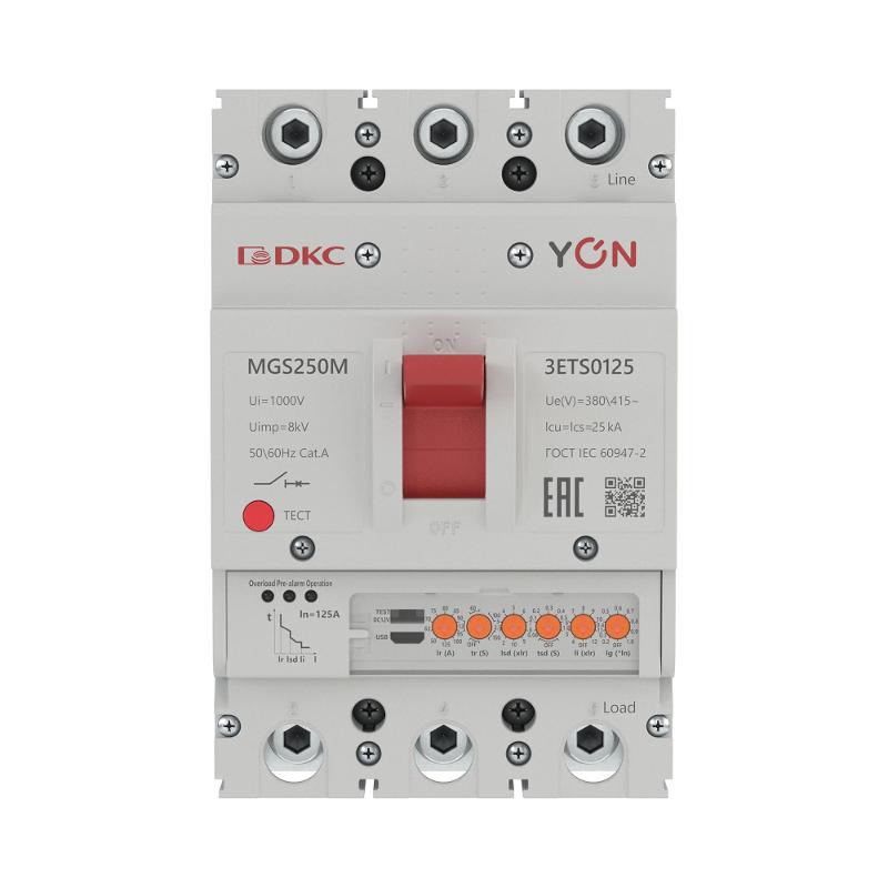Авт. выкл. YON MGS250M 3P 50-125A 25kA с электронным расцепителем ETS | MGS250M-3ETS0125 | DKC — миниатюра 2