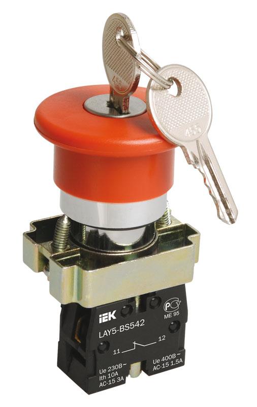 Кнопка LAY5-BS142 "Грибок"с ключом  красная d22мм  240В 1р  | BBG50-LAY5-K04 | IEK — IEK (ИЭК)