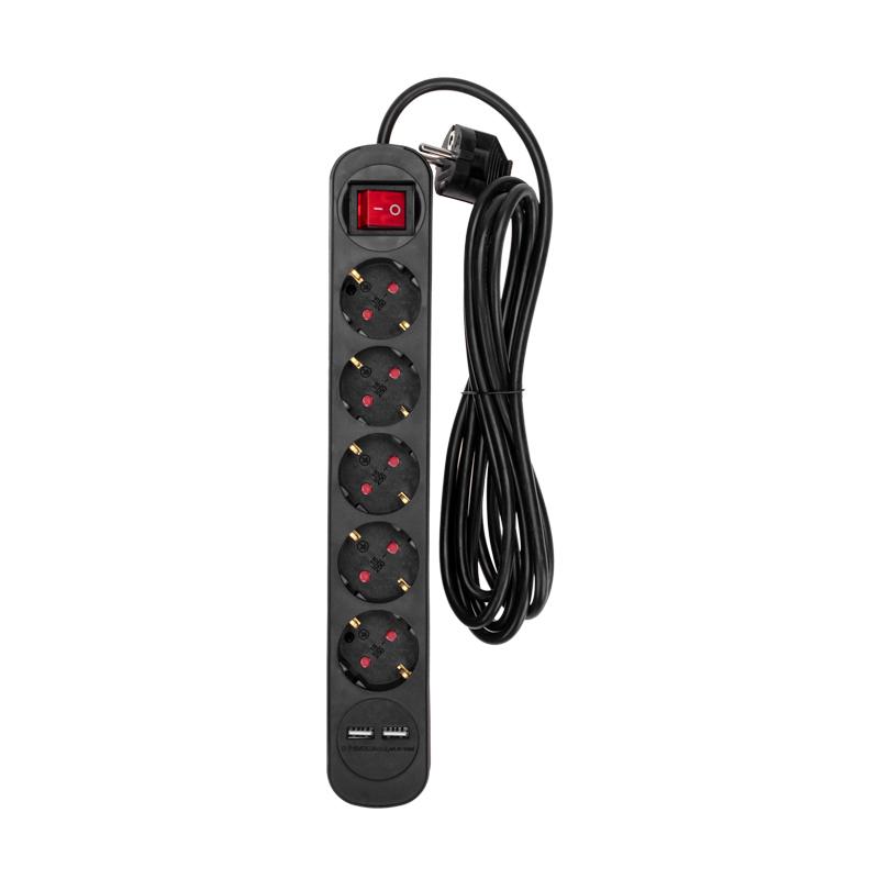 Удлинитель STANDARD 5 гнезд, 3м, 3х1,0мм², с/з, с выключателем, 2 USB, черный | 13-4041 | REXANT — REXANT