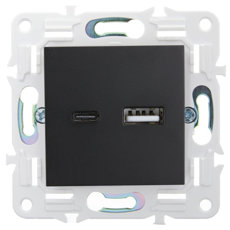 SKANDY Розетка USB A+C 3,1А SK-R14Bl черный | SK-U22-D31-K02 | IEK — миниатюра 2