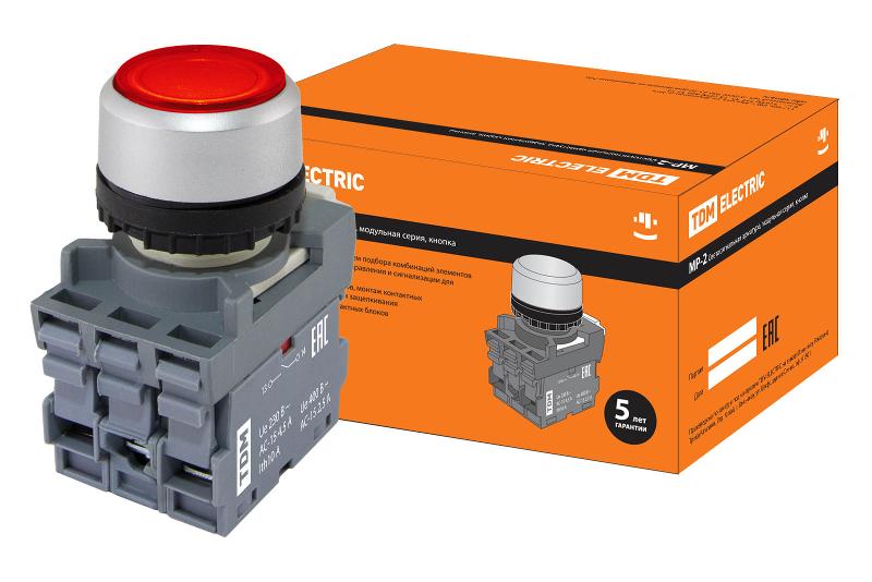 Кнопка с фиксацией MP2-21R(LED) в сборе d22мм/24В 1з+1р красная | SQ0747-0025 | TDM — TDM ELECTRIC