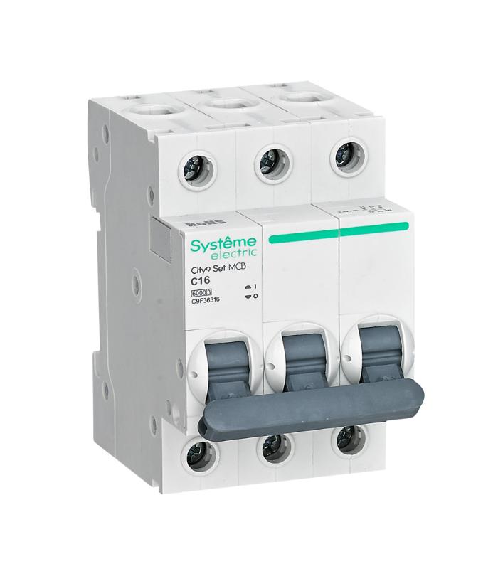 Выключатель автоматический трёхполюсный 16A C 6kA City9 | C9F36316 |Systeme Electric — Systeme Electric
