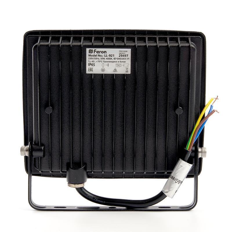 Прожектор светодиодный LL-921 2835 SMD 50W 4000K IP65 AC220V/50Hz, черный 167*198*28 мм | 29497 | FERON — миниатюра 2