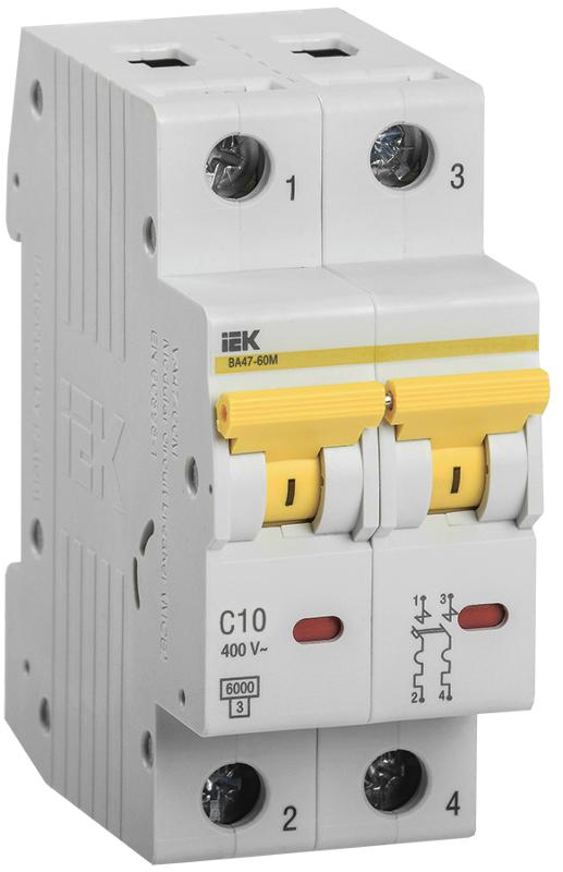 Выключатель автоматический двухполюсный ВА47-60M 2Р 10А 6кА С KARAT | MVA31-2-010-C | IEK — IEK (ИЭК)