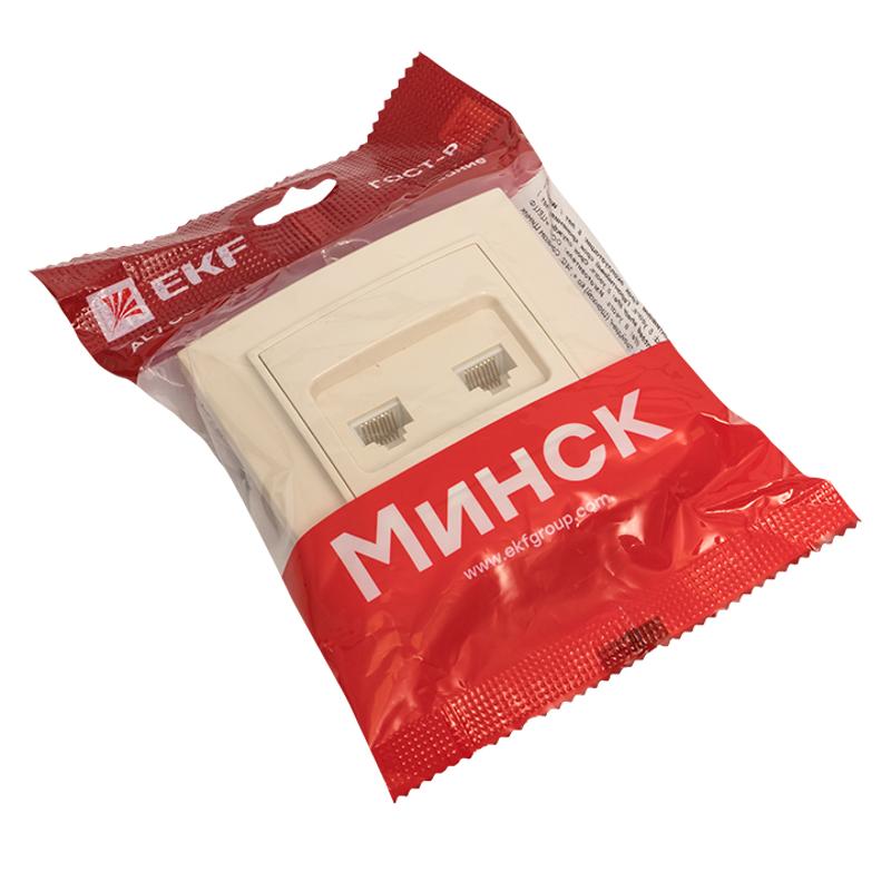 Минск Розетка RJ-45 2-местная СП бежевая EKF|ERK02-035-20|EKF — миниатюра 6