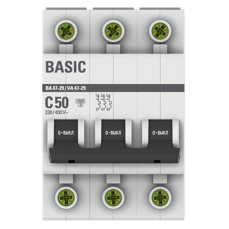 Выключатель автоматический трехполюсный ВА 47-29 50А C 4,5кА Basic | mcb4729-3-50C | EKF — миниатюра 2