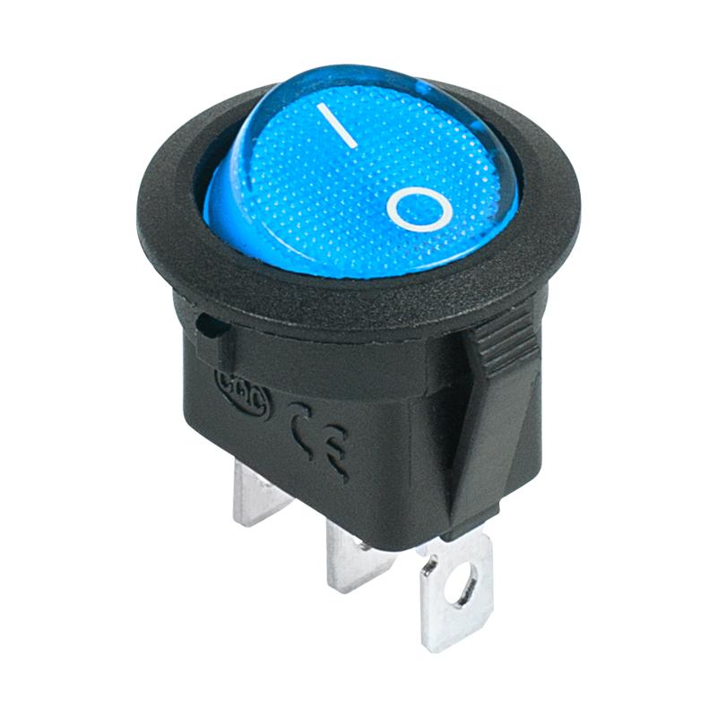 Выключатель клавишный круглый 12V 20А (3с) ON-OFF синий с подсветкой | 36-2586 | REXANT — REXANT