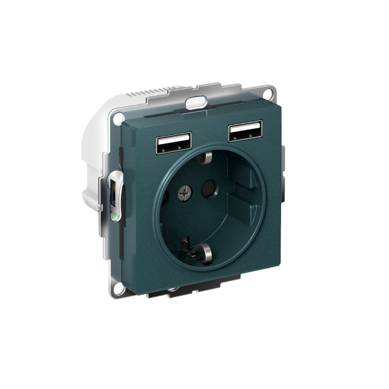 AtlasDesign Изумруд Розетка 16А c 2 USB A+A, 5В/2,4 А, 2х5В/1,2 А, механизм | ATN000830 | SE — миниатюра 1
