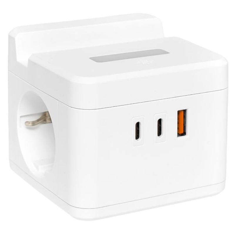 Удлинитель "Куб" 2 гнезда USB + 2Type C с быстрой зарядкой, подставкой под телефон и ночником 1,3 метра 1мм2|UBA-CUB-2-FC|EKF — EKF
