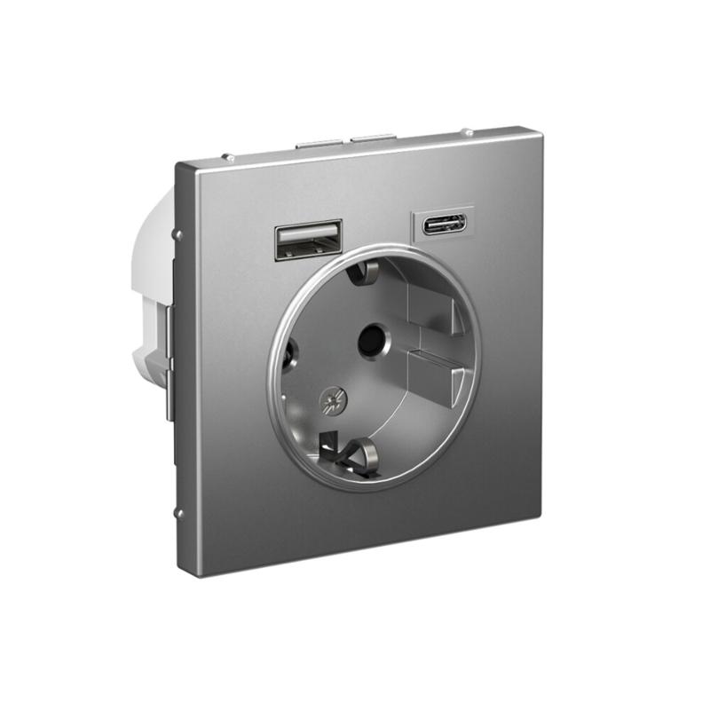 ArtGallery Сталь Розетка 16А с 2 USB A+C, 5В/2,4А/3,0А, 2х5В/1,5А, механизм | GAL000932 | SE — миниатюра 2