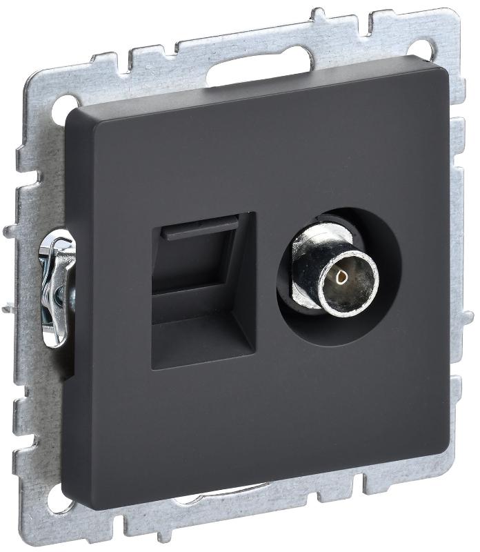 BRITE Розетка двойная TV+RJ45 кат.5E РТВ/РК12-БрГ графит  | BR-AK20-1-K53 | IEK — миниатюра 1