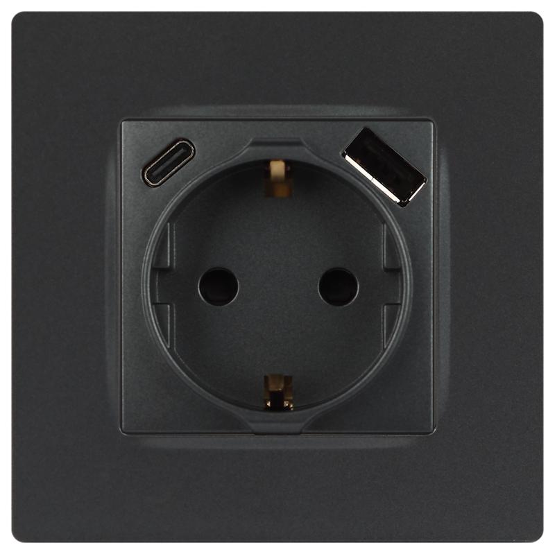 Розетка  Серия 12 12-4108-12 2P+E 16A-250В со шторками с USB type-A+C 5В-3А графит | Б0067700 | ЭРА — миниатюра 3
