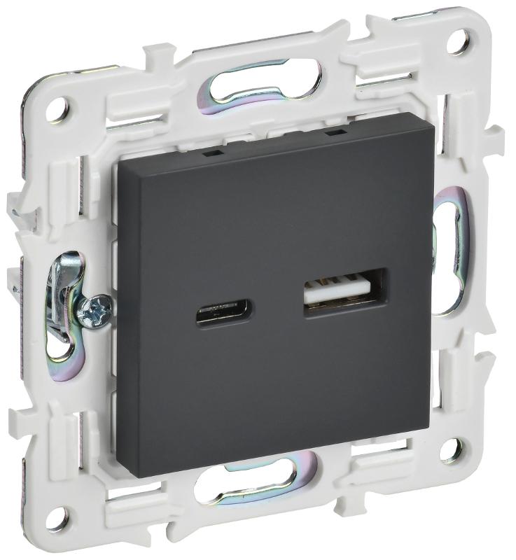 SKANDY Розетка USB A+C 18Вт SK-R13G графит  | SK-U22-018-K53 | IEK — IEK (ИЭК)