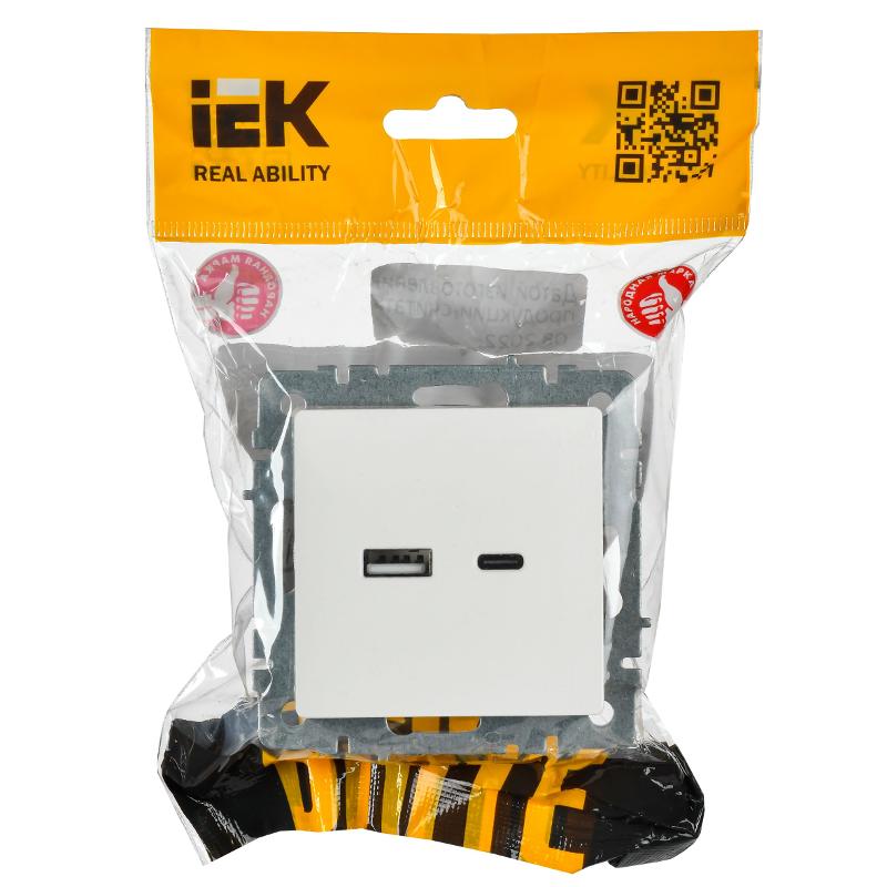 BRITE Розетка USB A+C 18Вт РЮ11-1-БрБ белый | BR-U22-018-K01 | IEK — миниатюра 2