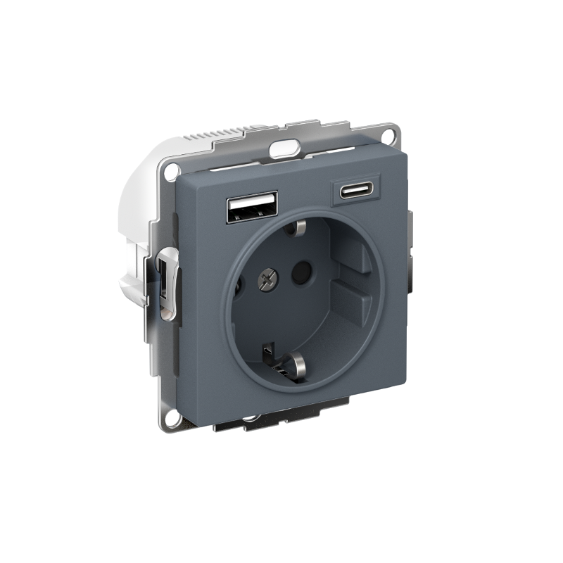 AtlasDesign Розетка 16А c 2 USB A+C, 5В/2,4А/3,0А, 2х5В/1,5А, механизм, Грифель | ATN000732 | SE — Systeme Electric