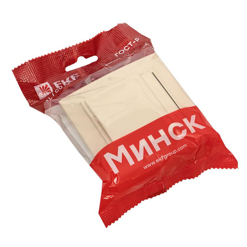Минск Розетка 1-местная СП с/з с крышкой 16А бежевая с защ. штор. IP44  | ERR16-029-200-44 | EKF — миниатюра 6