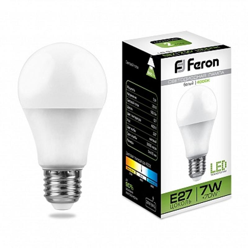 Лампа светодиодная LB-91 (7W) 230V E27 4000K A60 | 25445 | FERON — Feron