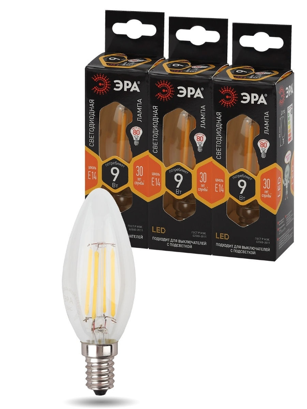Лампа светодиодная F-LED B35-9w-827-E14 (филамент, свеча, 9Вт, тепл, E14) | Б0046991 | ЭРА — миниатюра 5