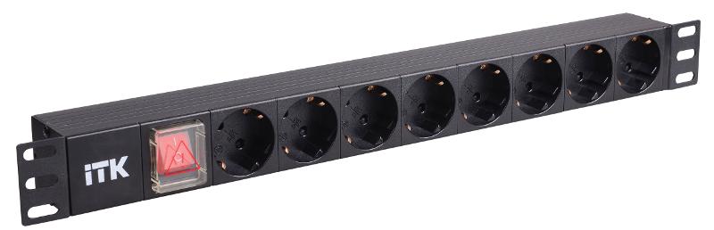 Блок розеток 19 (8шт)PDU с LED выкл.алюм.профиль 1U шнур 2м вилка DIN49440 (нем.станд.) | PH12-8D1 | ITK — ITK