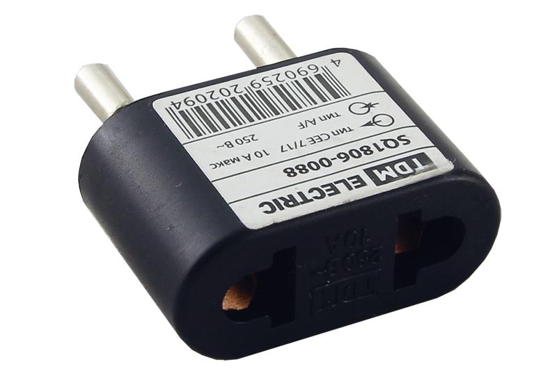 Переходник (тип CEE 7/17 - тип А/F) плоский 10А макс. 250В черный | SQ1806-0088 | TDM — TDM ELECTRIC