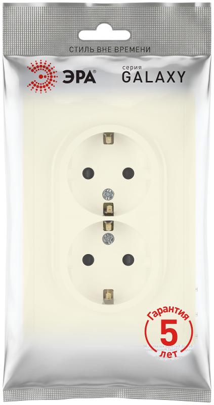 Розетка Galaxy 15-2104-02 с заземлением двойная 2X2P+E Schuko 16А-250В IP20 слоновая кость | Б0070679 | ЭРА — миниатюра 2