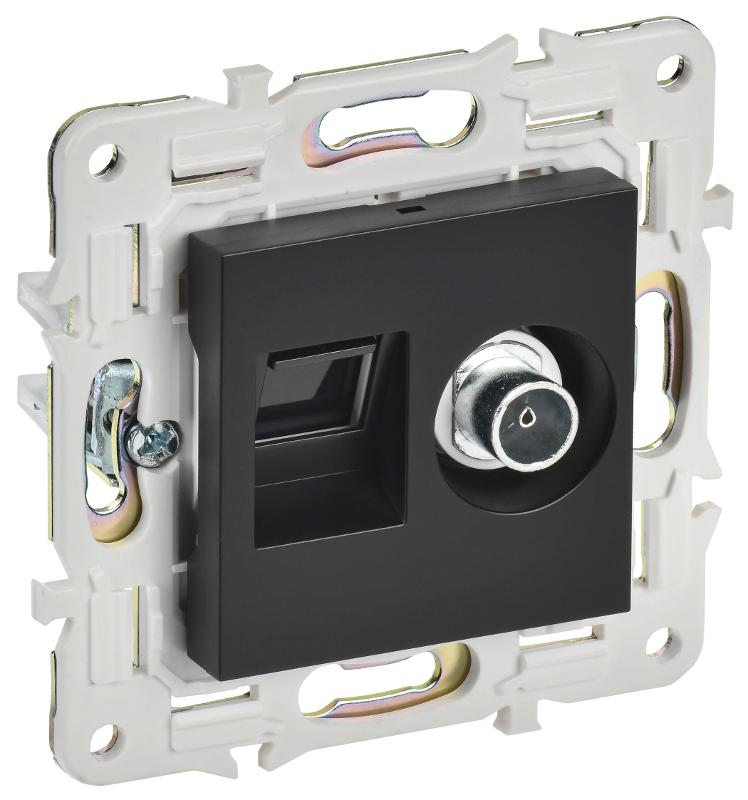 SKANDY Розетка двойная TV+RJ45 кат.6E SK-A15Bl черный | SK-AK20-2-K02 | IEK — миниатюра 1
