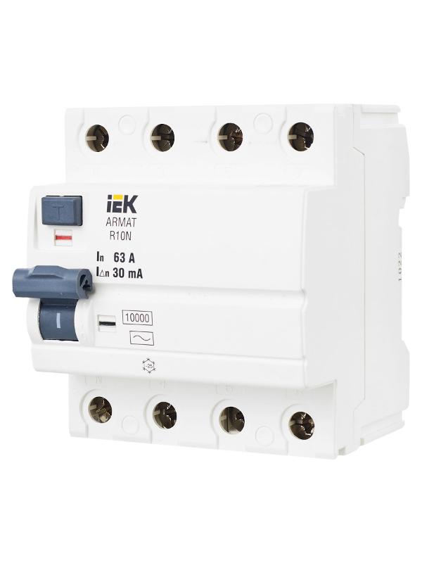 Выключатель дифференциальный (УЗО) R10N 4P 63А 30мА тип AC ARMAT | AR-R10N-4-063C030 | IEK — миниатюра 8