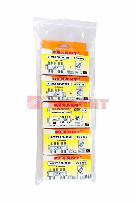 ДЕЛИТЕЛЬ  ТВ x 8 + 9шт. F   "BOX"  5-1000 МГц  "Silver"  | 05-6105 | REXANT — миниатюра 2