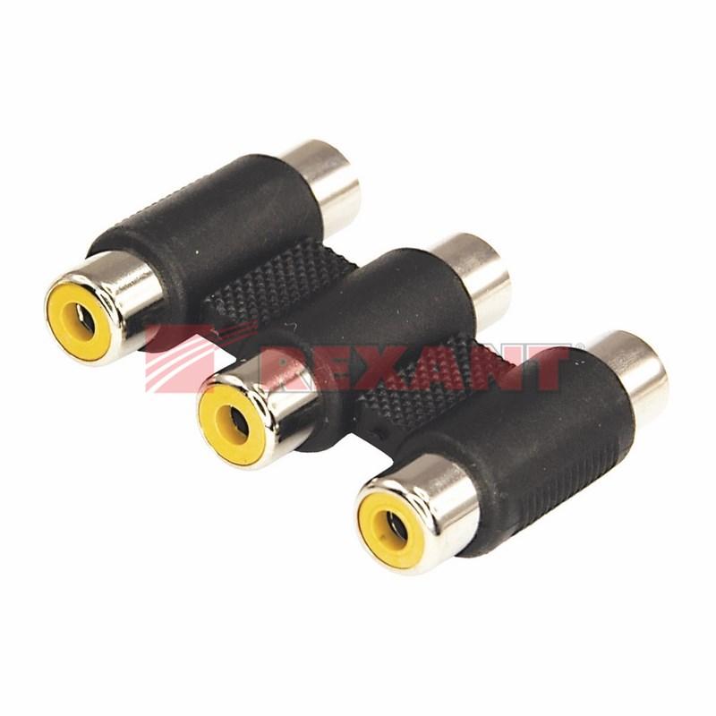Переходник 3 гнезда RCA - 3 гнезда RCA, тринокль | 14-0434 | REXANT — миниатюра 2
