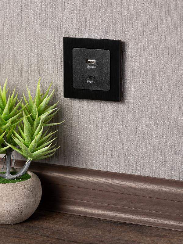 Стокгольм Механизм Розетки с 2USB type-A + type-C черный PROxima | EZR-2USB-type-C | EKF — миниатюра 7
