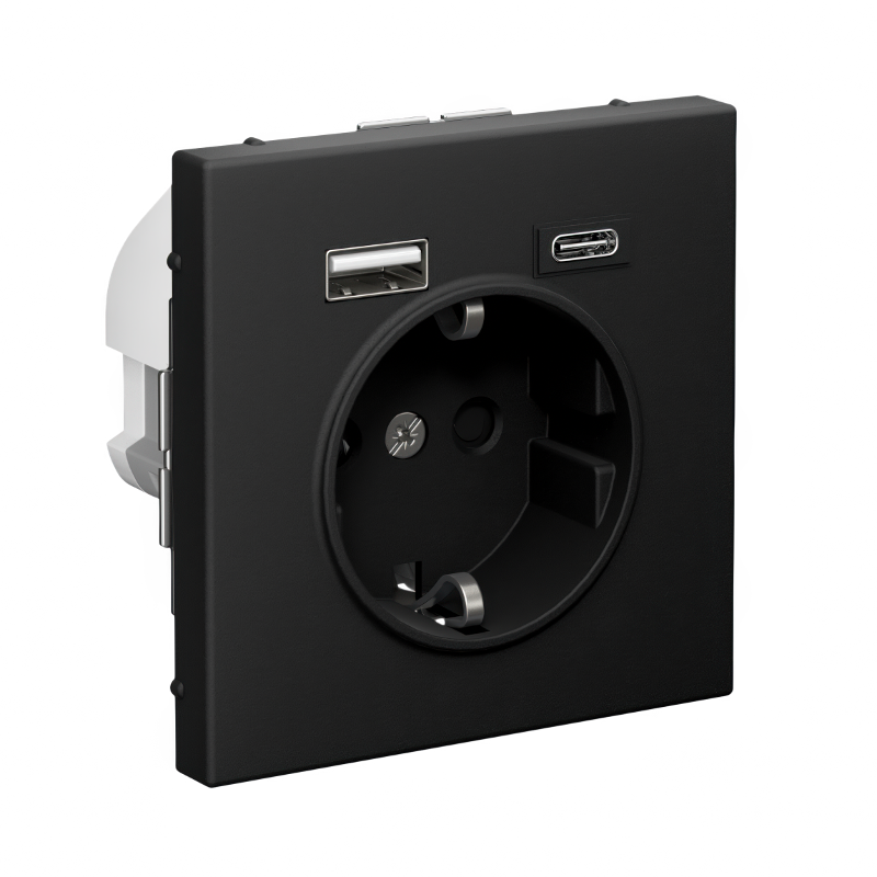 ArtGallery Карбон Розетка 16А с 2 USB A+C, 5В/2,4А/3,0А, 2х5В/1,5А, механизм | GAL001032 | SE — миниатюра 2