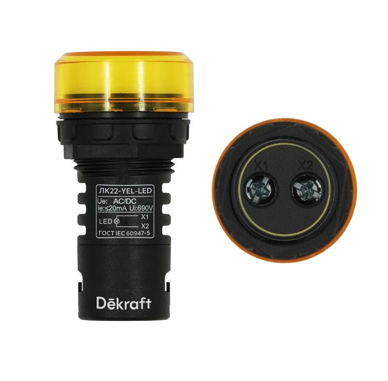 Лампа комм. ADDS 22 мм Цвет:ЖЕЛТЫЙ LED 220В ЛK-22  | 25004DEK | DEKraft — DEKraft
