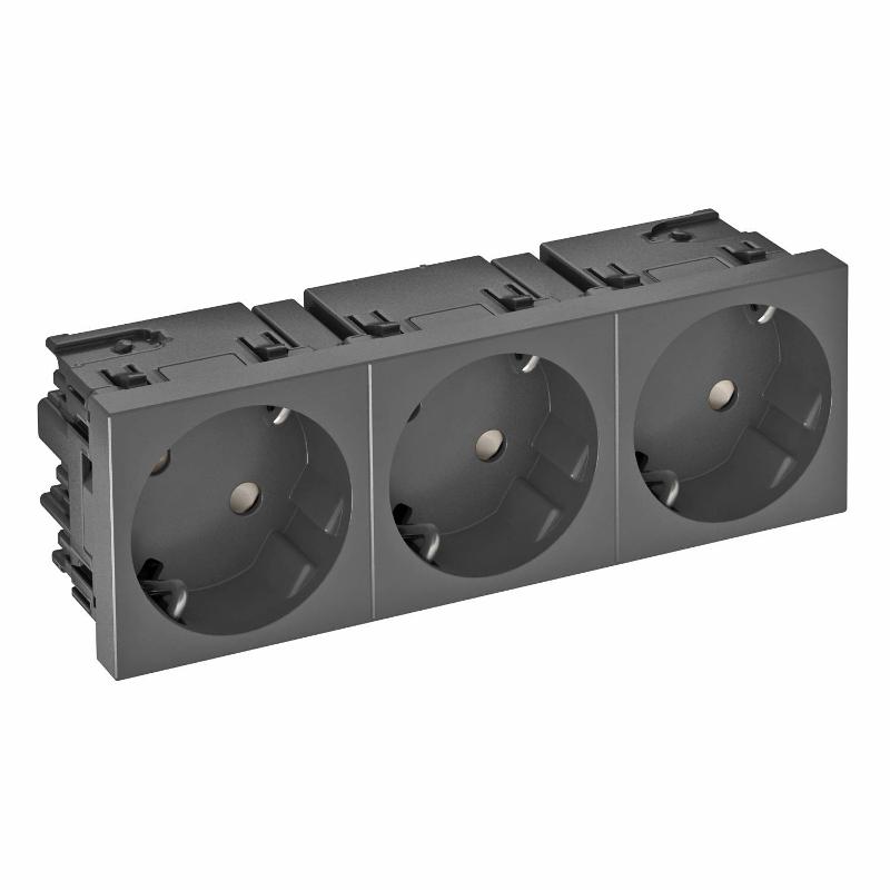 Розетка тройная 33° Modul45connect, с з/к, 250 В, 16A (черный) (STD-D3C SWGR3) | 6120510 | OBO Bettermann — OBO Bettermann