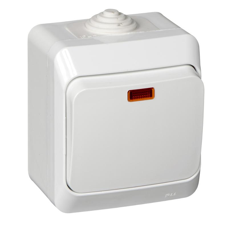Этюд Белый О/У Выключатель 1-клавишный с подсветкой IP44 | BA10-045B | SE — Systeme Electric