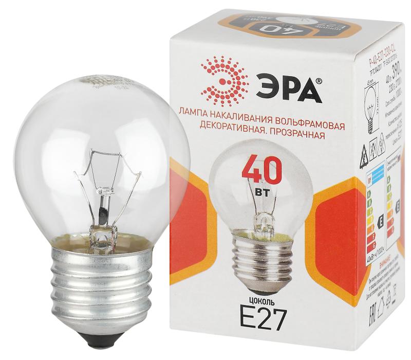 Лампа накаливания  P45 40Вт Е27 / E27 230В  шар прозрачный | Б0066568 | ЭРА — ЭРА (Энергия света)