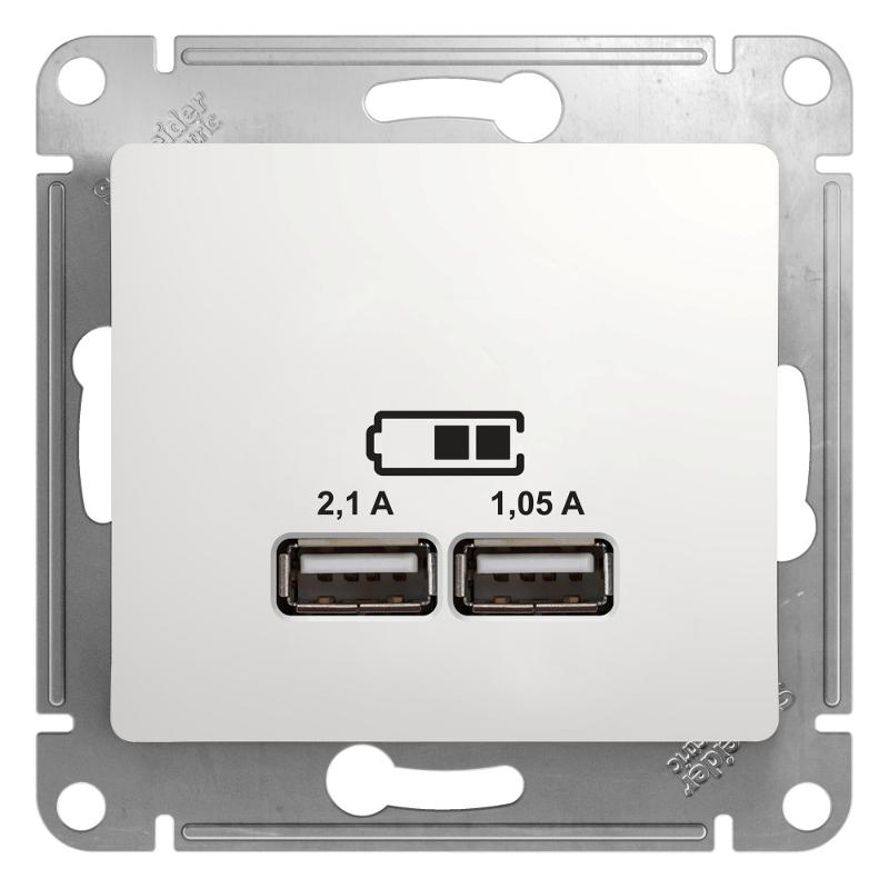 Glossa Белый USB Розетка, 5В/2100мА, 2х5В/1050мА, механизм | GSL000133 | SE — миниатюра 1