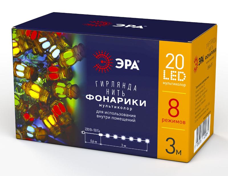 Гирлянда светодиодная  Нить Фонарики 3 м мультиколор, 220V, ENIN-3F ,   IP20 (36/720) | Б0041897 | ЭРА — миниатюра 5