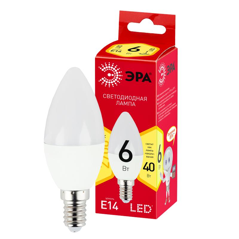 Лампа светодиодная RED LINE LED B35-6W-827-E14 R Е14 / E14 6 Вт свеча теплый белый свет | Б0052383 | ЭРА — миниатюра 1