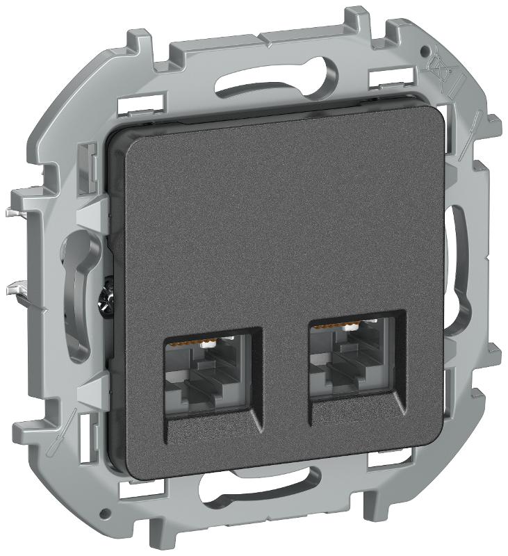 Inspiria Антрацит Розетка компьютерная 2-я RJ45 кат.5Е UTP  | 6738381 | IEK — IEK (ИЭК)