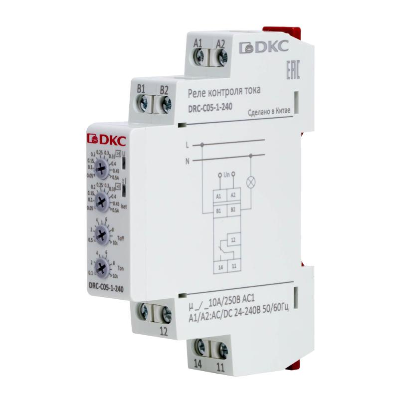 Реле контроля тока, тип DRC, 0.05-0.5А, конфигурация контакта 1CO, 24-240 AC/DC | DRC-C05-1-240 | DKC — миниатюра 2