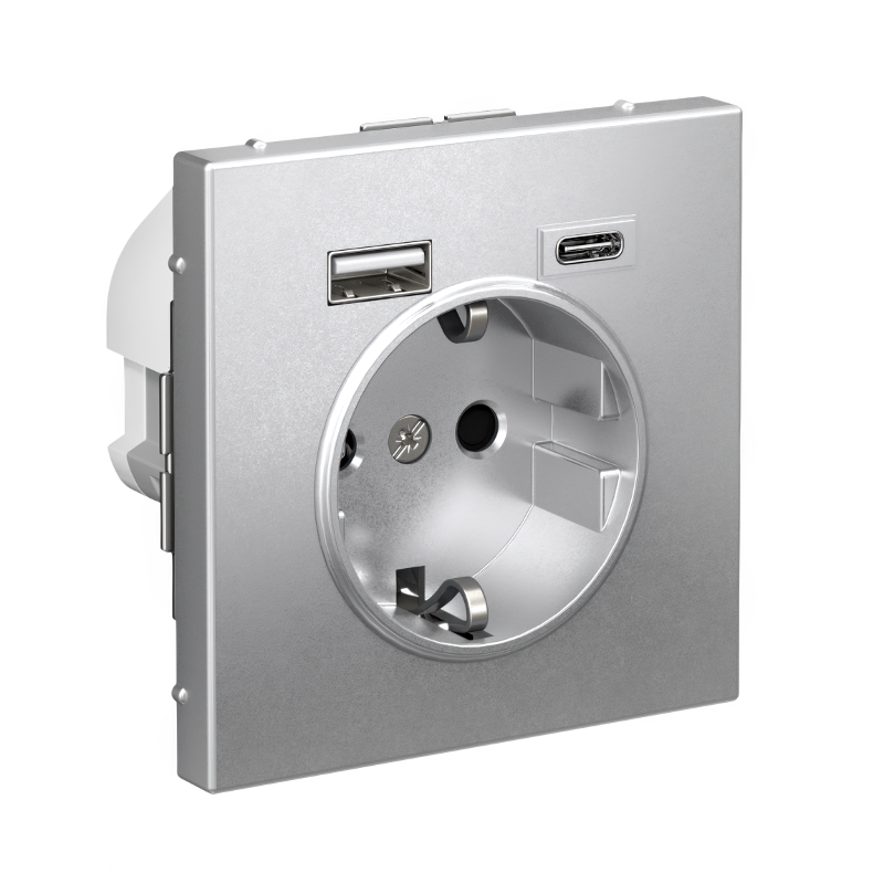 ArtGallery Алюминий Розетка 16А с 2 USB A+C, 5В/2,4А/3,0А, 2х5В/1,5А, механизм | GAL000332 | SE — миниатюра 2