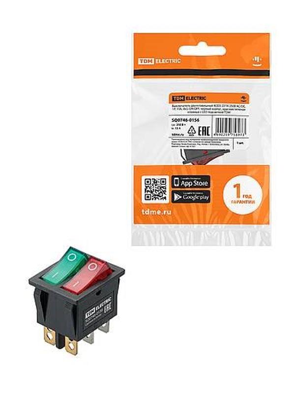 KCD3-221N 250В AC/DC, 1P, 15А, (6с), ON-OFF, черный корпус, красная/зеленая клавиша, LED | SQ0746-0156 | TDM — TDM ELECTRIC