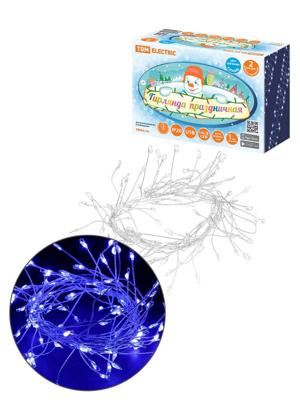 Гирлянда светодиодная "Самоцветы" 100LED, 2 м, синий, USB, IP20, | SQ0361-0201 | TDM — TDM ELECTRIC