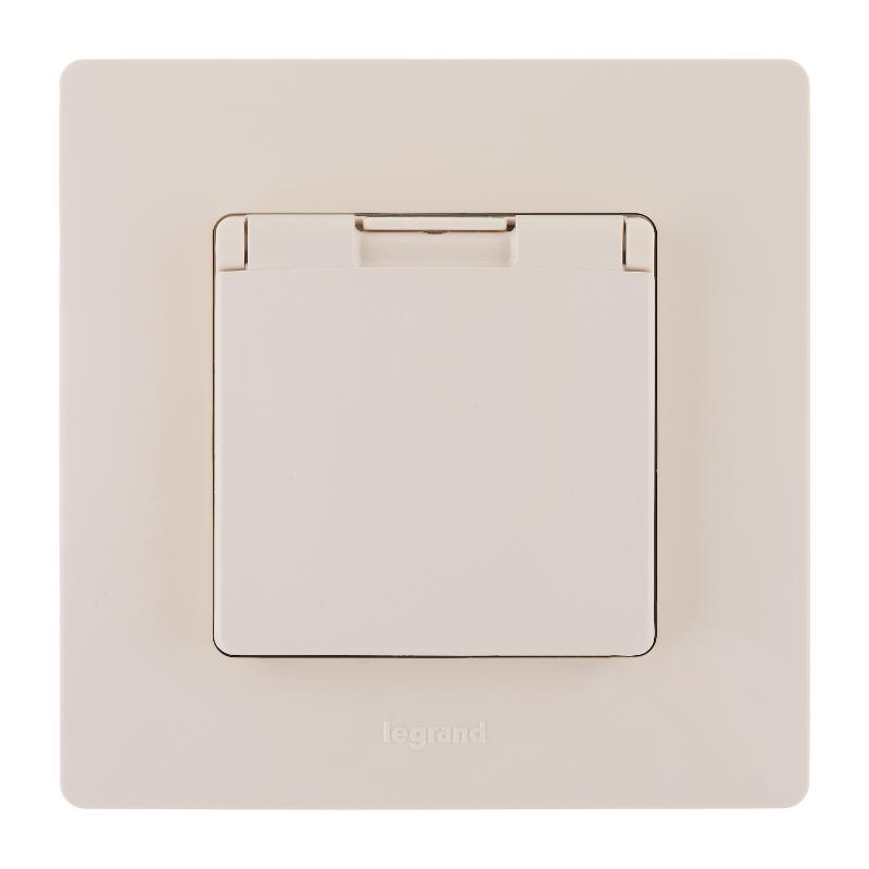 Розетка с заземлением IP44 - Legrand Etika - со штор с защ кр 16А 250В безвинтовые зажимы - сл кость — миниатюра 7