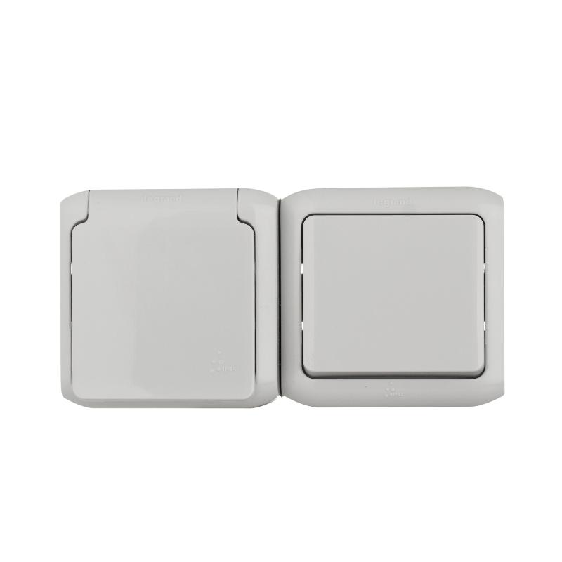 Quteo Серый Блок Выключатель 1-кл+роз с заземлением со шторками IP44 | 782348 | Legrand — Legrand